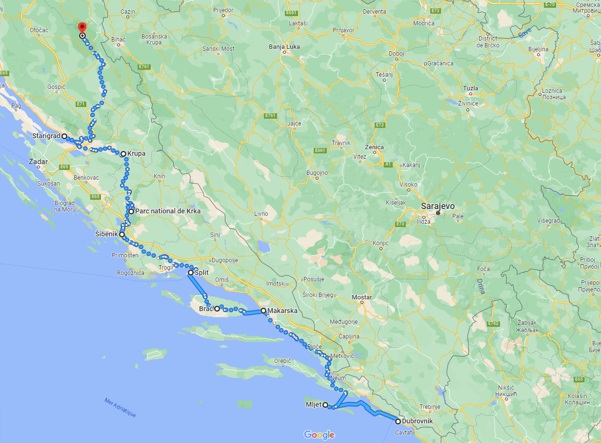 Carte itinéraire Croatie