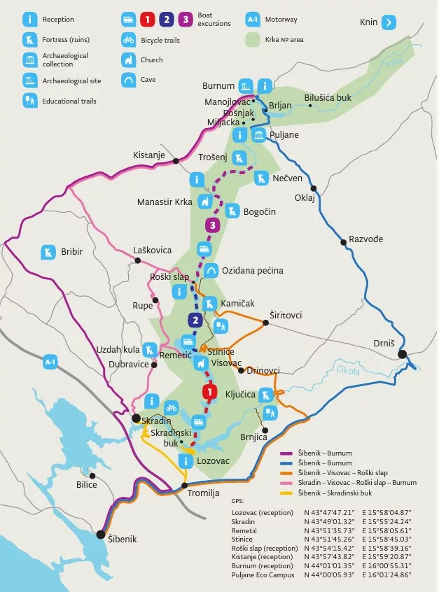 Carte du parc national Krka